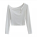 6Button Solid Long Sleeve  T Shirts For Women