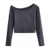 7Button Solid Long Sleeve  T Shirts For Women