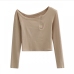 9Button Solid Long Sleeve  T Shirts For Women