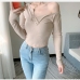 1Button Solid Long Sleeve  T Shirts For Women