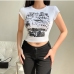 3Casual Crew Neck Print Cropped T Shirt