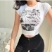4Casual Crew Neck Print Cropped T Shirt