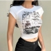 5Casual Crew Neck Print Cropped T Shirt