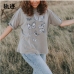 3Casual Gray Butterfly Printed Summer Women T Shirts