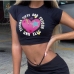 1Casual Heart Graffiti Short Sleeve Crop Top