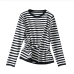 3Casual Loose Long Sleeve Striped Women T Shirts 