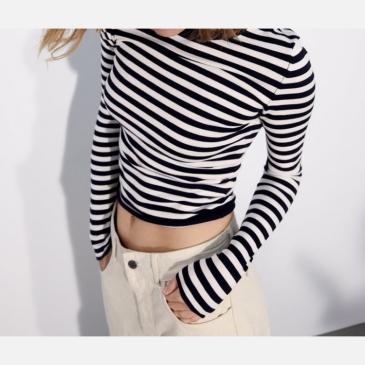 Casual Loose Long Sleeve Striped Women T Shirts 