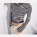 1Casual Loose Long Sleeve Striped Women T Shirts 