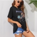 1Casual Print Short Sleeve Black T Shirt