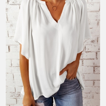 Casual Solid Half Sleeve V Neck T Shirt