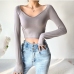 6Casual Solid Long Sleeve V Neck T Shirt