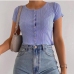 9Casual Solid Single Button Short Sleeve Top