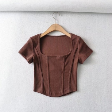 Casual Square Neck Short Sleeve Cropped Tee