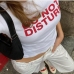 4Casual White Cap Sleeve Letter Sleeve Cropped Top T Shirts