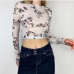 3Chic Butterfly Print Cropped Gauze T Shirt