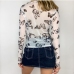 4Chic Butterfly Print Cropped Gauze T Shirt