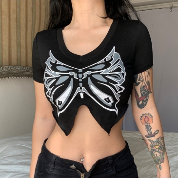 Dark Butterfly Printed Crop Tops For Women