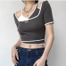 3Designer Patchwork Short Sleeve Fitted Cropped Tops