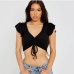 12Drawstring V Neck Short Sleeve Cropped Tops