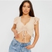 15Drawstring V Neck Short Sleeve Cropped Tops