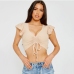 16Drawstring V Neck Short Sleeve Cropped Tops