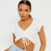 6Drawstring V Neck Short Sleeve Cropped Tops