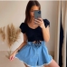 11Drawstring V Neck Short Sleeve Cropped Tops