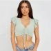 1Drawstring V Neck Short Sleeve Cropped Tops