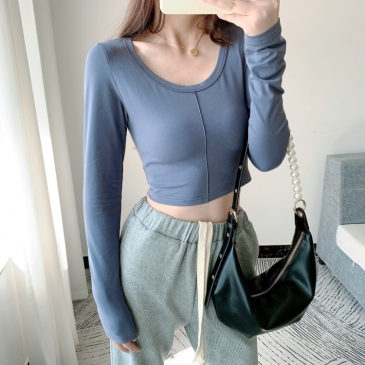 Easy Matching Cotton Long Sleeve Cropped T Shirt