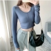 1Easy Matching Cotton Long Sleeve Cropped T Shirt