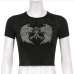 6Hot Girl Black Printed Short Sleeve Cropped Top