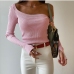 18Inclined Shoulder Knitting Long Sleeve T Shirt