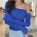 6Inclined Shoulder Knitting Long Sleeve T Shirt