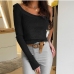 7Inclined Shoulder Knitting Long Sleeve T Shirt