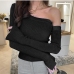 8Inclined Shoulder Knitting Long Sleeve T Shirt