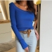 1Inclined Shoulder Knitting Long Sleeve T Shirt