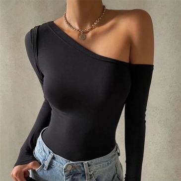 Inclined Shoulder Solid Blank T Shirts