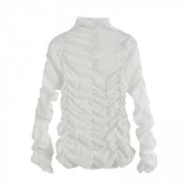 Lace Ruched High Neck Long Sleeve Top