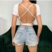 4Lace Up Open Back Short Sleeve Crop Top