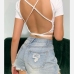 5Lace Up Open Back Short Sleeve Crop Top