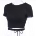 11Lace Up Open Back Short Sleeve Crop Top