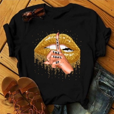 Lip Printed Plus Size Tee Shirts For Women