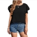 3Loose Crew Neck Ruffled Sleeve Chiffon Top