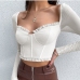 14Low Cut Gauze Patchwork Long Sleeve T Shirt 