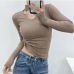 4Mock Neck Hollow Out Sexy T Shirt