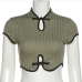 9Patchwork Stand Collar Short Sleeve Cropped top