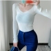 3Plain V Neck Stretchable Long Sleeve Knitted Top