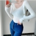 4Plain V Neck Stretchable Long Sleeve Knitted Top