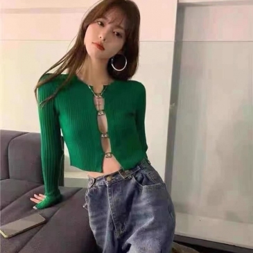 Pure Color Hollow Out Slimming Knitted Crop Top