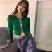 1Pure Color Hollow Out Slimming Knitted Crop Top